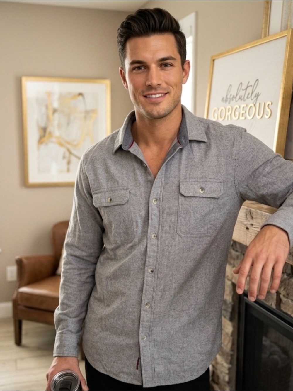 WOOLRICH Cotton Heathered Gray Button Down Shirt